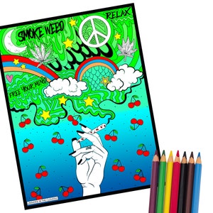 420 Cannabis Trippy Cherry Omslagspapper - Målarbild