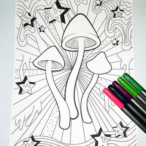 Trippy Magic Mushrooms - Digital Instant Download Coloring Page