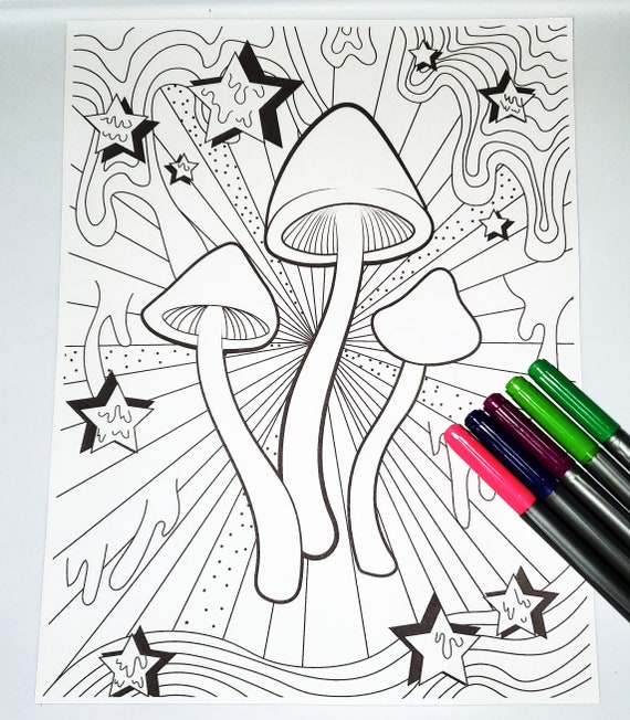 trippy magic mushrooms digital instant download coloring etsy canada