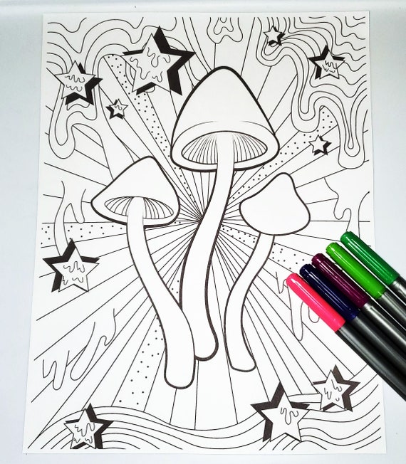 trippy magic mushrooms digital instant download coloring etsy india