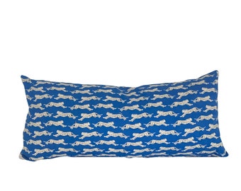 Schumacher Leaping Leopards - Blue 10"x22" Pillow (double-sided)