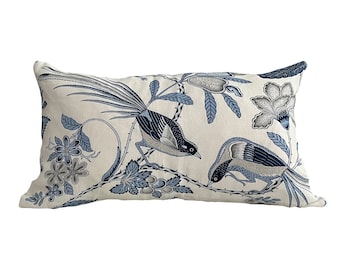 14"x24" Pillow, Schumacher Campagne Fabric in Blue & Gris