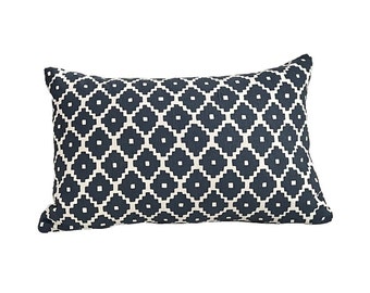 10"x16" Pillow, Schumacher Ziggurat Fabric in Navy