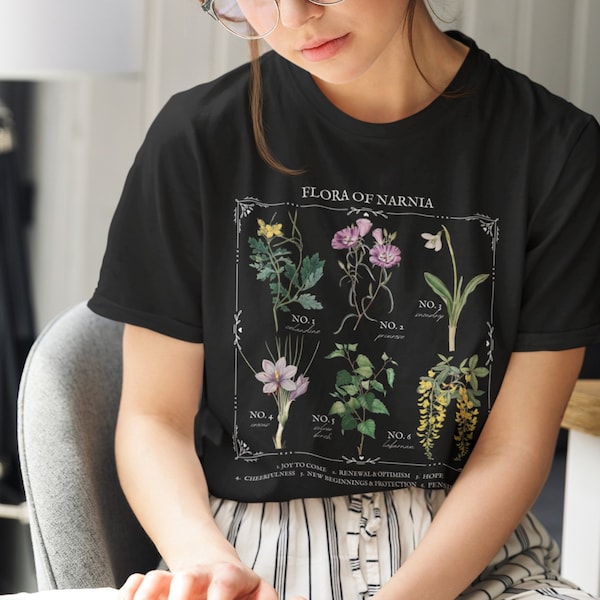 Narnia Flower Chart Herbology Floral Tee Shirt Tshirt * Aesthetic Subtle Book Merch * Bookish Booktok Book Lover Gift for Readers