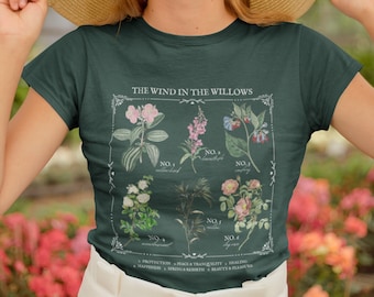The Wind in the Willows Literary Flower Chart Herbology Floral Tee Shirt Bookish Merch Gift Cottagecore Goblincore Literature Dark Academia