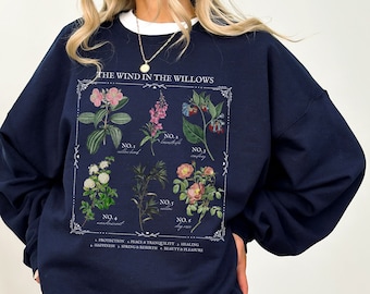 The Wind in the Willows Literary Flower Chart Herbology Floral Sweatshirt Bookish Merch Gift Cottagecore Goblincore Literature Dark Academia
