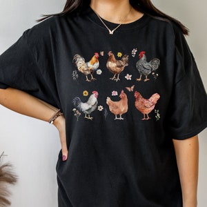 Cottagecore Chicken Lover Floral Watercolor Wildflower Tee Shirt Tshirt * Backyard Chicken Farm * Cute Birthday Christmas Gift for Her