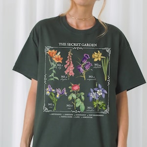 De geheime tuin literaire bloemengrafiek Tee Shirt Frances Hodgson Burnett taal van bloemen Cottagecore leesgrage boek minnaar literatuur cadeau