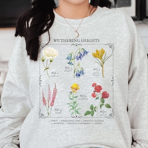 Wuthering Heights literaire bloemenkaart * Kruidenkunde Bloemen Sweatshirt Leeszuchtige Boekenwurm Gift Bronte Dichter Literatuur Shirt Donker Licht Academia