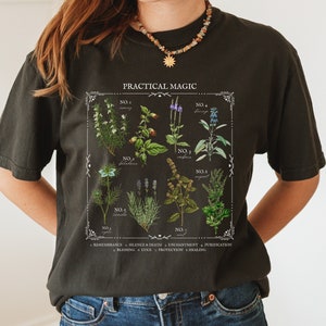 Prático flor mágica erva gráfico camiseta tshirt * owens irmãs boticário * sal lavanda alecrim * witchy místico botânico