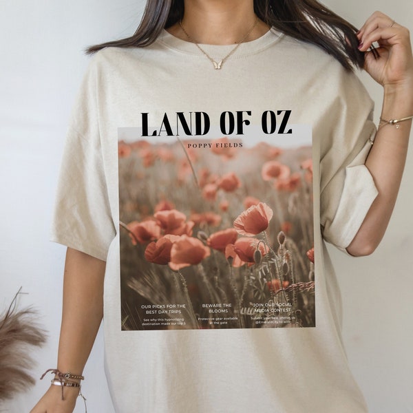 Land of Oz Travel Magazine Tee Shirt Tshirt * Wizard of Oz Poppy Fields National Park Tee * Literature Merch * Book Lover Gift