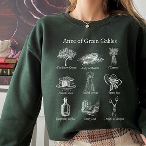 Sudadera con gráfico de iconos de Ana de las Tejas Verdes * Cottagecore Anne con una E * LM Montgomery * Libro Fandom Merch Bookish Gift Book Lover