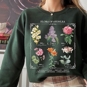 Anne of Green Gables Avonlea literaire bloem grafiek Sweatshirt wilde bloem botanische taal van bloemen Cottagecore leesgrage boek minnaar cadeau