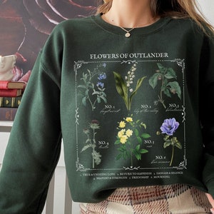 Bookish Flower Chart crewneck * Outlander Claire Jamie Fraser Sassenach Language of Flowers Herbology Floral sweatshirt Gift Dark Academia