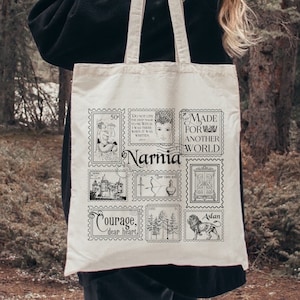 Borsa in tela con collezione di francobolli Narnia * Guardaroba della strega leone CS Lewis Saluti da Narnia Cartolina Libro Fandom Merch Regalo per insegnanti libreschi