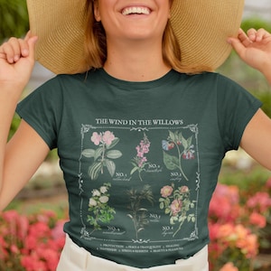 De wind in de wilgen literaire bloemengrafiek Herbologie Floral Tee Shirt leesgrage Merch Gift Cottagecore Goblincore literatuur donkere Academia