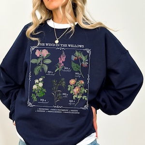 De wind in de wilgen Literaire bloemenkaart Kruidenkunde Bloemen Sweatshirt Bookish Merch Gift Cottagecore Goblincore Literatuur Dark Academia