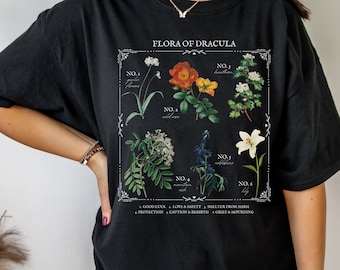 Flora of Dracula Literary Flower Chart * Herbology Floral Tee Shirt Bookish Bookworm Gift * Bram Stoker Poet Literature Dark Gothic Academia