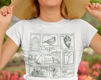 The Secret Garden Literary Stamp Collection Tee Tshirt Cottagecore Goblincore Greetings Misselthwaite Postcard Fandom Merch Bookish Gift