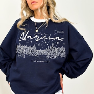 Saluti da Narnia vorrei che tu fossi qui felpa retrò da cartolina * Regalo di merchandising Bookish Book Lover per i lettori * Aslan coraggio caro cuore