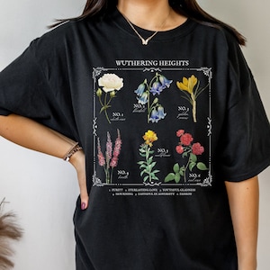 Wuthering Heights literaire bloemengrafiek * Kruidenkunde Floral T-shirt Tshirt Bookish Bookworm Gift bronte Dichter Literatuur Shirt Donkere Academia