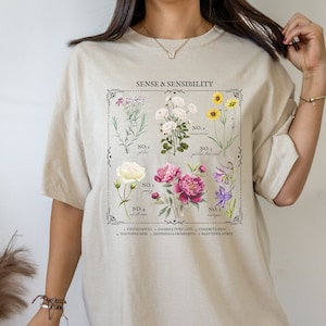 Jane Austen Sense & Sensibility Literaire Bloemengrafiek t-shirt Cottagecore Literatuur Bookish Boek Fandom Merch Lover Gift pemberley darcy