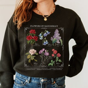 Rebecca Daphne du Maurier Flower Chart Manderley Sweatshirt * Gotische romantiek Bookish Book Lover Shirt Floral Light Dark Academia Esthetiek