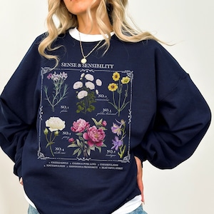 Jane Austen Sense & Sensibility Literaire bloemenkaart sweatshirt Cottagecore Literatuur Bookish Fandom Merch Lover Gift Idea pemberley darcy