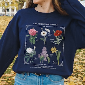 Emily Dickinson Garden Flower Chart Herbology Floral Sweatshirt * Leeszuchtige Merch Bookworm Gift Dichter Literatuur Shirt Donkere Academia Esthetiek