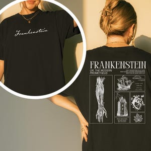 Koszulka Frankenstein Comfort Colors z owadami, liściem klonu, horrorem, gotyckim potworem, miłośnikiem filmów, gadżetami książkowymi, mroczną akademią, romansem Mary Shelley