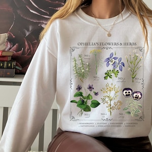 Shakespeare Hamlet Ophelia literaire bloemengrafiek Herbology Floral Sweatshirt leesgrage boekenwurm cadeau dichter literatuur shirt donkere Academia shirt