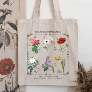 Emily Dickinson Garden Flower Chart Herbology Floral Tote Boekentas Bookish Merch Bookworm Gift Dichter Literatuur Shirt Donkere Academia Esthetiek