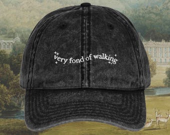 Pride & Prejudice Fond of Walking Vintage Embroidered Dad Hat * pemberley mr darcy elizabeth * Literature Bookish Gift Jane Austen Merch