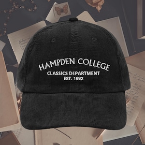 The Secret History Hampden College Classics Embroidered Corduroy Hat * Dark Academia Aesthetic Subtle Bookish Gift Greek Beauty is Terror
