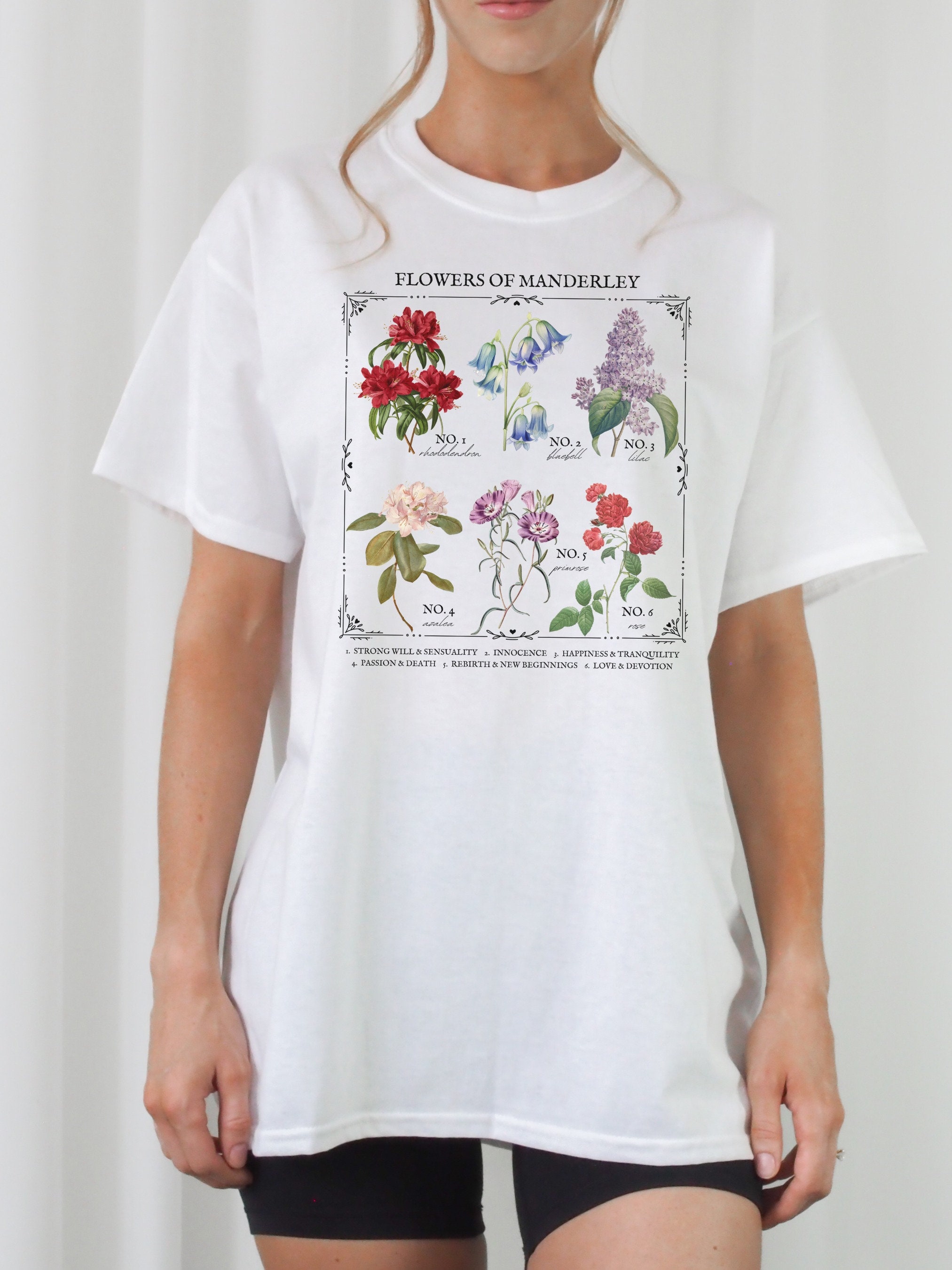 Rebecca Daphne Du Maurier Flower Chart Manderley Tee Shirt Tshirt