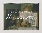 Frankenstein Mary Shelley Dark Academia 2026 Wall Calendar Home Office Decor Book Lover Gift Goth Bride Horror Movie Bookish Christmas 2025