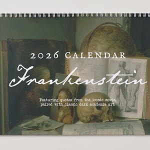 Frankenstein Mary Shelley Dark Academia 2026 wandkalender Home Office decor boek minnaar cadeau Goth bruid horrorfilm leesgrage kerst 2025