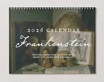 Frankenstein Mary Shelley Dark Academia 2026 Wall Calendar Home Office Decor Book Lover Gift Goth Bride Horror Movie Bookish Christmas 2025