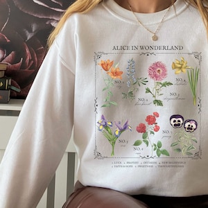Alice in Wonderland literaire bloemenkaart Kruidenkunde Floral Botanische Sweatshirt * Leesgrage Gift * Dichter Literatuur Shirt Cottagecore Academia
