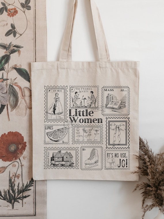 Little Women Literary Stamp Collection Tote Bag * Cottagecore March Sisters Meg Jo Beth Amy * Greetings from Book Fandom Merch Bookish Gift