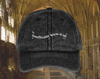 Insufferable know it all embroidered dad hat * turn to page 394 wizard school mauraders dark academia sirius remus bookish grad gift ideas