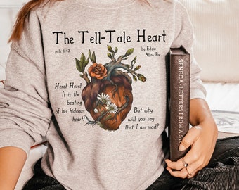 Edgar Allan Poe The Tell-Tale Heart Quote T-shirt * Dark Academia Goth Witchy Goblincore-tröja * Poet Bokinspirerad presentidé * Raven Grunge-tröja