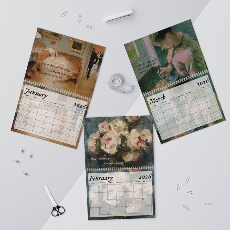 Little Women 2026 Wall Calendar * Vintage Cottagecore Literary Book Lover Gift Home Office Decor March Sisters It's no use Jo Meg Beth Amy image 3