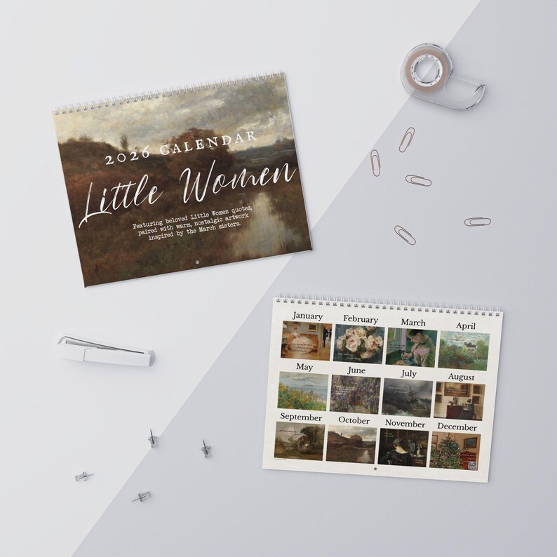 Little Women 2026 Wall Calendar * Vintage Cottagecore Literary Book Lover Gift Home Office Decor March Sisters It's no use Jo Meg Beth Amy image 2