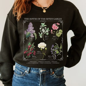Huis van de zeven gevels Literaire bloemenkaart * Kruidenkunde Bloemen Sweatshirt Leesachtige Merch Boekenwurm Cadeau Gotische literatuur Donkere Academia