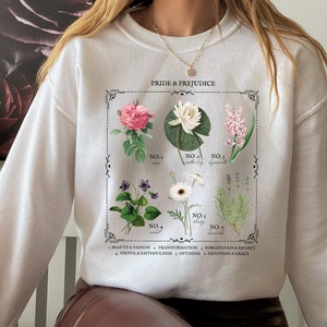 Jane Austen Pride & Prejudice Literaire bloemenkaart sweatshirt Poëzie Literatuur Bookish Merch Lover Kerstcadeau Idee mr darcy pemberley