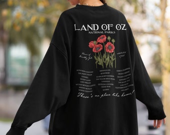 Land of Oz Fictional National Park Retro Tee Sweatshirt * Wizard Dorothy Lion Scarecrow Tin Man Poppy Subtle Aesthetic Bookish Merch Gift