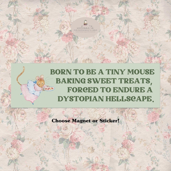 Bonita calcomanía magnética para parachoques de coche estilo cottagecore * Pequeño capricho, divertido meme distópico desquiciado y moderno * Regalo de elefante blanco para rellenar medias navideñas