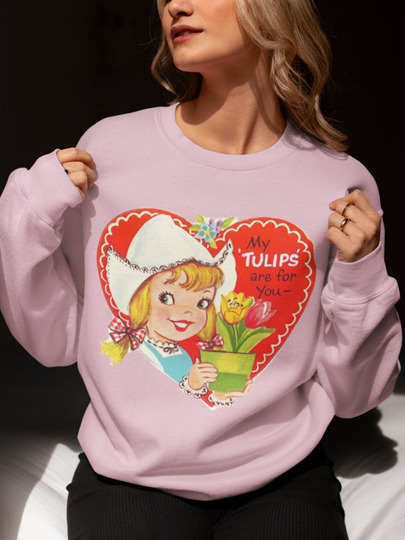 Retro 50s 60s Valentines Day Cute Tulips Garden Sweatshirt