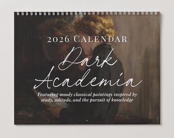 Dark Academia 2026 Wall Calendar * Home Office Decor Student Planner * Gothic Moody Vintage Paintings Aesthetic Book Lover Secret Santa Gift